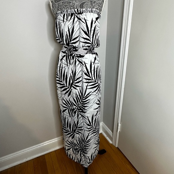 Massimo Bamboo Print Black and White Strapless Maxi Dress. Small/ Petite. - Picture 1 of 11